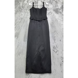 Vintage Gunne Sax Jessica‎ McClintock Dress Womens 3/4 Black Rhinestones Satin